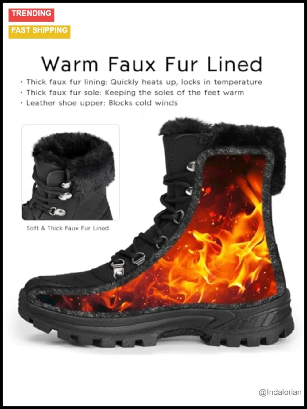 Waterproof Winter Snow Boots Warm Faux Fur Lined Insulated Non-Slip Lace-Up
